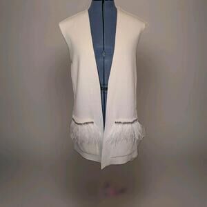 Kobi Halperin Irene Black Long Line Sweater Ostrich Feather Trim Size See Pics